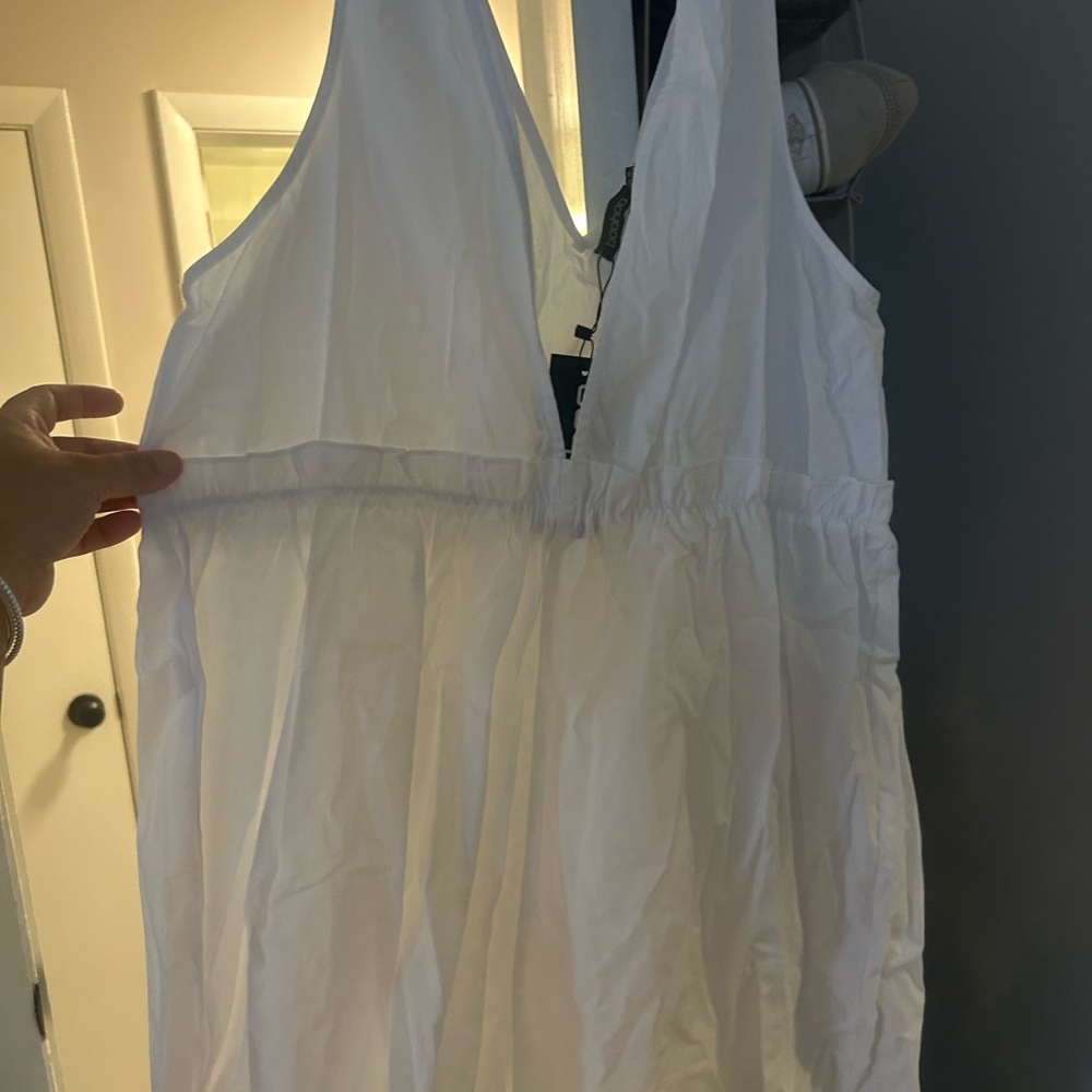 Boohoo White Cotton Tie Strap Playsuit